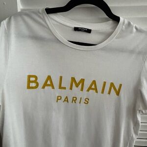 ✨ Balmain Paris Logo Tee – White & Gold ✨